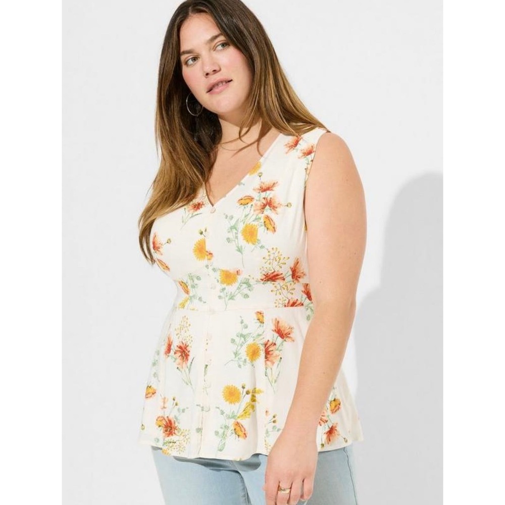 Torrid Womens Sunset Floral Slub Button Up Waist Tie Tank Top